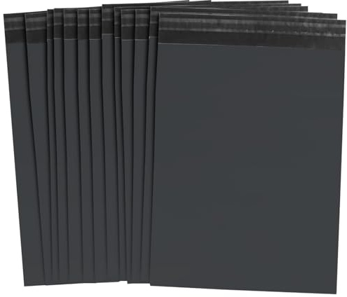 100 buste per spedizione in plastica con autosigillo neri, buste per spedizione per cartoline e pacchi postali, buste assortite in plastica per spedizione postale (305x380mm)