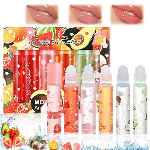 Miioto Lip Gloss Bambina, 6 Pezzi Set Lucidalabbra Trasparente, Olio Labbra Idratante, Roll On Lip Glow Oil, Frutta Sapore Set Burrocacao,Mira alle Labbra Secche e Screpolate (6)