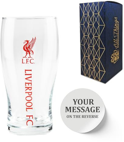Vaso de pinta de Liverpool grabado personalizado, fabricado con vaso oficial de pinta de tulipán del Liverpool F.C. en caja de regalo, capacidad de 570 ml, vaso de cerveza de fútbol