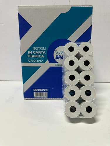 Caja de 100 rollos térmicos POS 57/20/12 48 g BPA Free (blister de 10)