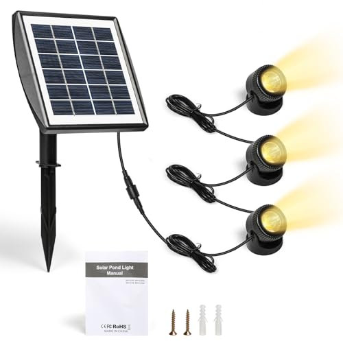 BuyWeek Solar Unterwasser Licht LED Teichbeleuchtung IP68 Wasserdicht Unterwasserstrahler Landschaftsscheinwerfer Gartenbeleuchtung für Garten Teich Patio Aquarium, Warmweiß 3200 K, 3 in 1