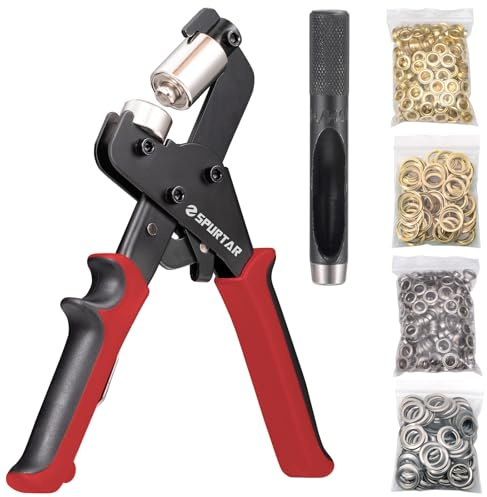 Spurtar Grommet Tool Kit 3/8'' Handheld Grommet Kit Magnetic Eyelet Tool with 10mm Hollow Punch and 500pcs Eyelets for Leather Fabric Belt Tarp Tent Bag Curtain Cardboard