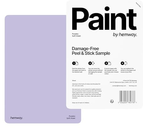 Hemway - Peel & Stick Sample for Our Premium Chalk Paint - Soft Violet Purple | A5 Damage-Free, Accurate Colour Swatch | Test Our Chalky Matt Shabby Chic Finishes for Interior Furniture & Walls