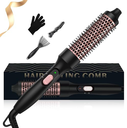 Brosse Chauffante 32mm, Thermal Brush 3 en 1, Brosse Coiffante Chauffante avec 200℃, Brosse Thermique Double Tension, Brosse Ronde Chauffante Pour Coiffure – Peigne, Boucles, Droites