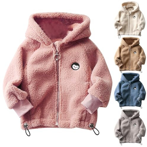 XINYUNZU Mädchen Jungen Fleecejacke Winterjacke Warm Verdickte Fleece Jacke Kuscheljacke Kinder Kapuzenjacke mit Reißverschluss Outdoor Jacken für 1-10 Jahre Alt Rosa 140
