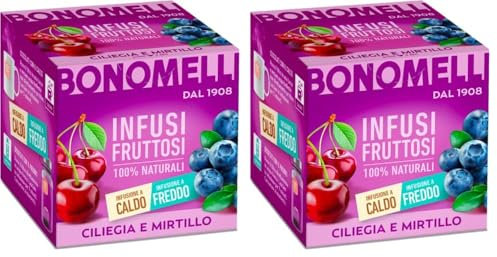 Bonomelli Infusi Fruttosi, Ciliegia e Mirtillo, Confezione da 24 Filtri, Gusto Dolce e Lievemente Acidulo, Infusione a Caldo e a Freddo, Ingredienti 100% Naturali (24g)