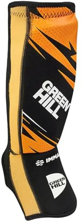 Muay Thai ShinGuards MMA Shin Guards – Kickboxing Shin Guards Muay Thai Shinguards, Shin Instep Pad MMA IMMAF Approved from Green Hill (Black/Golden, M)