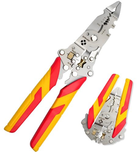 deegbbyi Pelacables Plegable 12 en 1, Pelacables Profesional Plegable Multifuncional, Mangos Cómodos, Herramienta de Electricista Profesional, para Pelar, Cortar Cables, Prensar