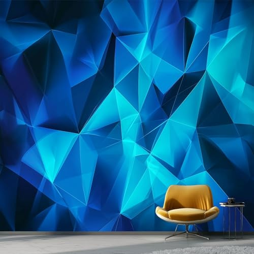Générique Papier Peint Intissé 200 x 140 cm, Abstrait 3D Géométrie Thèmes Papier Peint Panoramique pour Salon Chambre d'enfant restaurant Décoration, Bleu Photo Murale Geant
