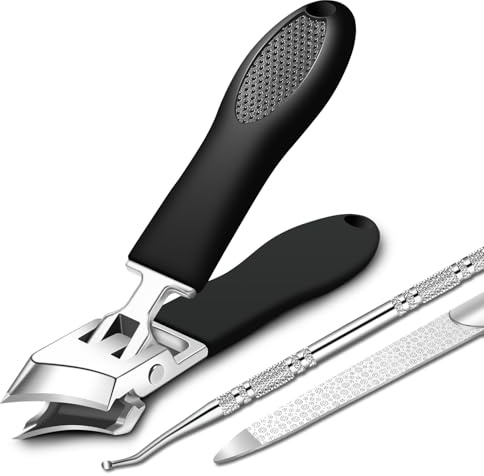 Well-Made Nail Clipper Set 3 Pcs, Ultra Sharp & Sturdy, Suitable for Thick Fingernail Toenail Men Women, Ingrown Nail Clippers with Wide Jaw Opening