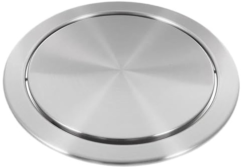 Cubo de Basura Empotrado con Tapa Redonda de Acero Inoxidable, Tapa abatible empotrada, Tapa abatible integrada, Cubo de Basura para encimera de Cocina (3,3 x 26,8 x 26,8 cm)