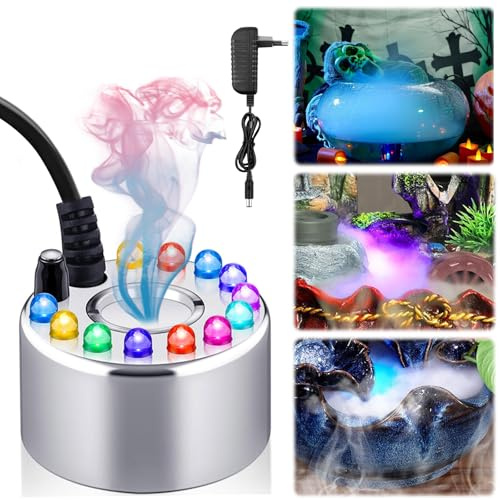 Darryy Macchina del Fumo, Fog Machine con LED, Macchina per Fumo per Fontana 350ML / H, Nebulizzatore (con Spina UE), Macchina del Fumo Halloween (Argento)