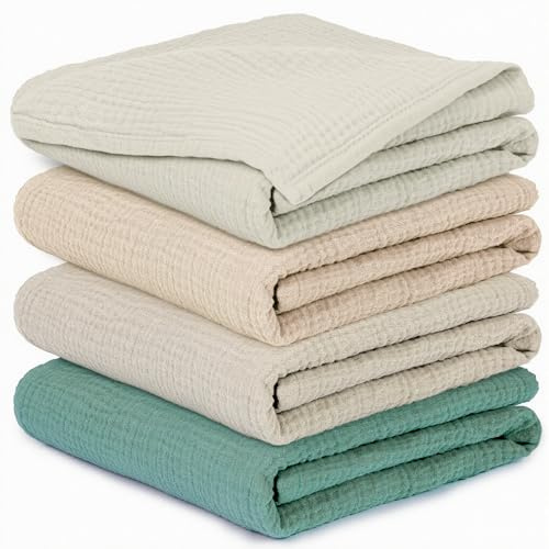 Mussole Neonato Cotone Set 4 Pezzi, Super Morbide e Assorbenti, Ideali per Pulire e Coprire, Perfette per Neonati e Bambini, 60x60cm (Verde Grigio)