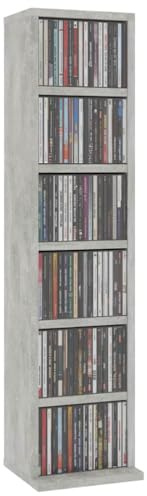 Tomostar Étagère Colonne à CD/DVD, Meuble de Rangement CD et DVD Armoire à CD Étagère Bibliothèque Gris béton 21x20x88 cm Bois d'ingénierie