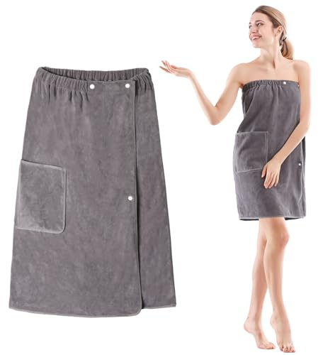 YPLANGENT Asciugamano Da Sauna Con Tasche In Pile Corallo Ad Asciugatura Rapida Da Donna Per Sauna Fitness Spiaggia Spa 80 X 150 Cm Grigio