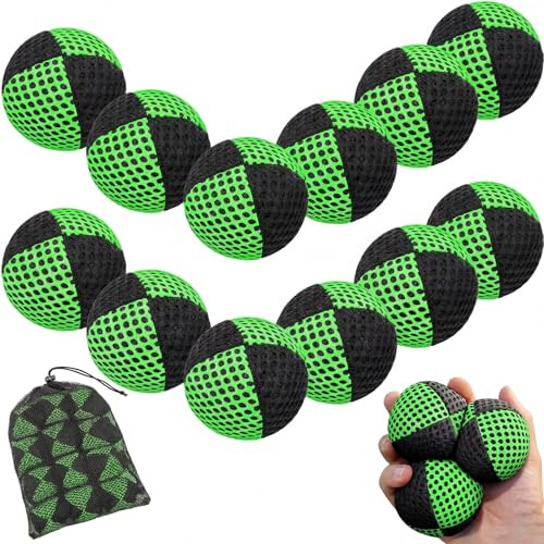 Teyva Daily 12 Pack Juggling Balls Set with 5 Carry Bags for Beginners and Professionals, 4.2 oz Colorful Juggling Bean Bags Ball Kit for Indoor, Outdoor Developing Motor Coordination(Black Green)