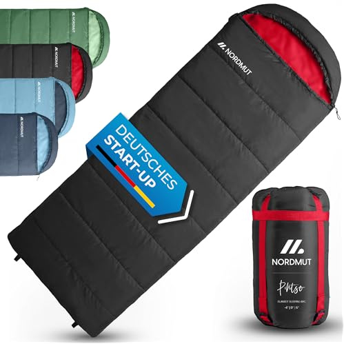 NORDMUT® Sacco a pelo coperta adulto con cerniera YKK a doppio senso – Dimensioni compatte & ultraleggero 1600 g – 3 stagioni (250 GSM) – Sacco a pelo per campeggio, outdoor & festival (Antracite)