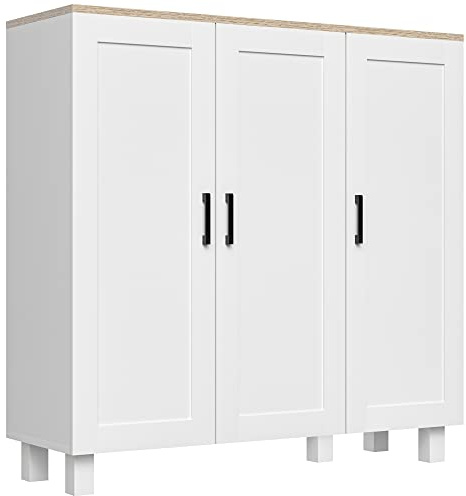 HOMCOM Credenza Cucina in Legno Mobile Cucina 3 Ante 90x30x90cm Bianco
