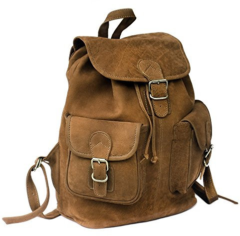 Hamosons â€“ GroÃŸer Lederrucksack GröÃŸe L/Laptop-Rucksack bis 15,6 Zoll, aus Büffel-Leder, Braun, Modell 560