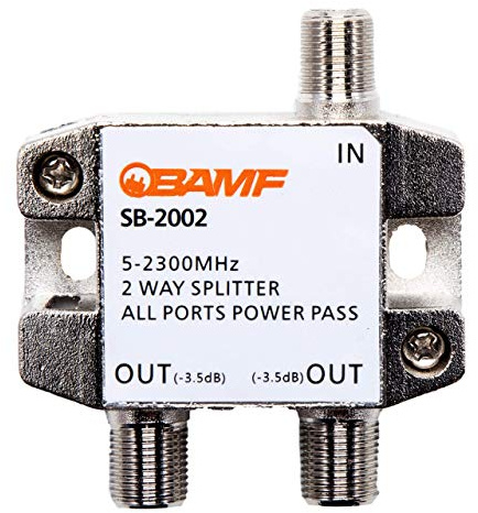 BAMF 2-Way Coax Cable Splitter, Bi-Directional MoCA 5-2300MHz – High-Performance Splitter for TV, Internet, or Satellite