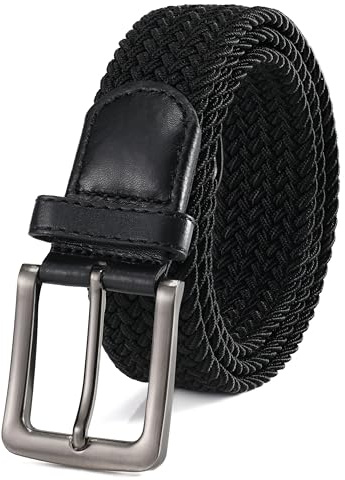BOZEVON Cinturones Elasticos Tejidos - Cinturón Elástico Tejido Trenzado para Hombre Mujere Negro