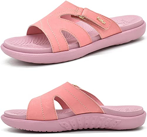 KuaiLu Womens Fashion Orthotic Slides Ladies Lightweight Athletic Yoga Mat Walking Sandals Slip On Thick Cushion Recovery Slippers Sandles Comfortable Plantar Fasciitis Arch Support Pink Size 8