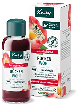 Kneipp Santé pour le dos - Huile de bain avec extrait précieux de griffe du diable et huiles essentielles naturelles de lavande et de cajeput - Pour le dos, le cou et les épaules - 100 ml