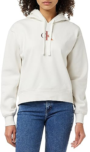Calvin Klein Jeans Damen Hoodie Gradient mit Kapuze, Weiß (Ivory), XL