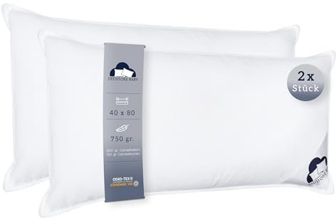 2er Set Daunen-Federn Kissen 3 Kammer Kopfkissen 40x80 cm - Bettkissen Gänsedaunen - Pillow Bezug Baumwolle - Daunenkissen - Schlafkissen, Füllung 750g pro Bettkissen, Öko-Tex Nackenkissen