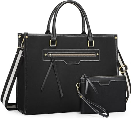 MOSISO Bolsa Laptop Mujeres, 15.6 pulgadas Bolso Lienzo Portátil con Bolsillo Frontal, 16 Pulgadas Gran Capacidad Mensajero Bolso Hombro Computadora Negocios Oficina Trabajo Viajes con Monedero,Negro