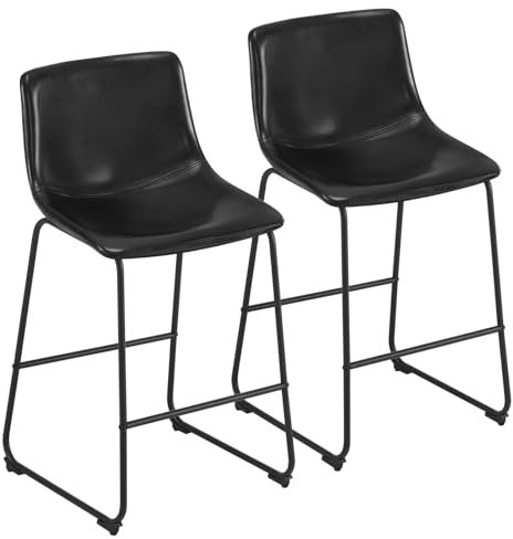EUGAD Barstuhl 2er Set, Barhocker Küchenstuhl Kunstleder, Bistrohocker Tresenhocker Design Hocker, mit Rückenlehne Fußstütze, Metallbeinen, Schwarz, 1070BY-2