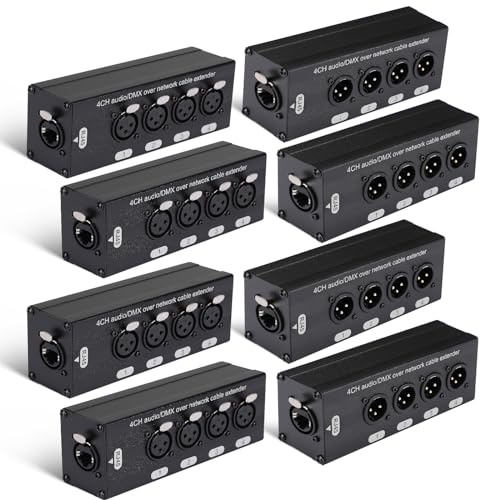 Copkim 8 Pack 4 Channel 3 Pin Multi Network XLR Cable Breakout 3 Pin XLR Male and Female Over RJ45 Ethercon Cable Multi Extender for Stage Lighting and Home Recording Studio Compatible