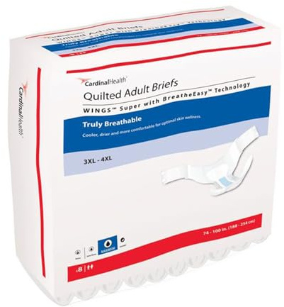 Cardinal Health™ Quilted Adult Briefs, Wings™ Super with BreatheEasy™ Technology, Maximum Absorbency, Bariatric, Case of 32