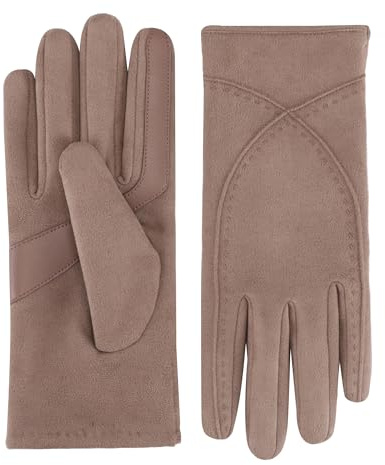Isotoner Shortie Stretch Microsuede Gloves for Women – Water Repellent, Touchscreen, Elegant Design, Camel, Small/Medium