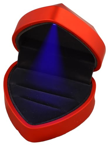 Jinlaili Ringschachtel Hochzeit, 70x65x45MM Ringschatulle Doppelte mit LED, Ringbox mit Samt Interieur, Schmuck Präsentationsbox, Herz Ringkästchen für Verlobung Hochzeit Zähler Display (Rot 3)