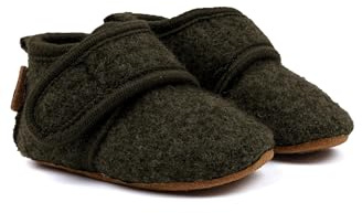 Mikk-line Chaussons de bébé et chaussons en laine - Chaussons souples pour bébé avec semelle en cuir antidérapante - Chaussures d'apprentissage chaudes pour garçons et filles - 100 % laine, idéales