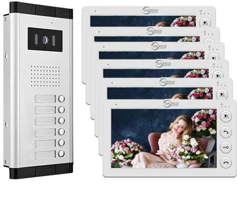 Wired Video Apartment Intercom System,2/3/4/5/6/8/10/12 Units 7 inch Monitor Video Door Phone Kit,Indoor Outdoor Video Doorbell, 2 Way Audio,One key Unlock for Home (1 Doorbell + 6 Monitor)