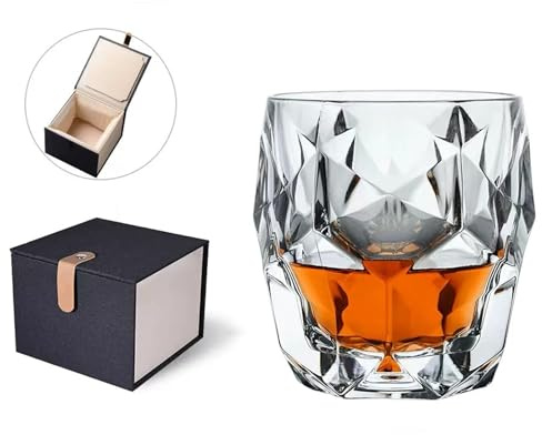ARGUMENTATION Old-fashioned whisky glass with luxury box - 10-ounce Geometric Cut Glass Whiskey Glass wine set, suitable for Scotch whiskey, bourbon, spirits and cocktail beverages (Geometry)
