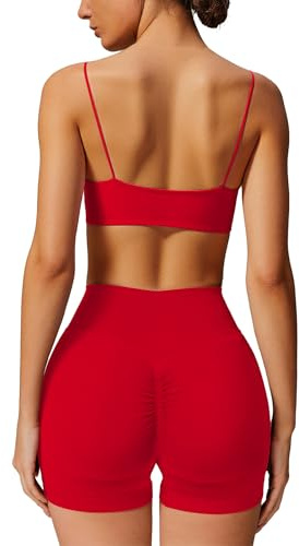 IMEKIS Gym Set Damen Sport Outfit Rückenfrei gepolstert Sportbh mit Hohe Taille Shorts 2 Teilig Yoga Fitness Kleidung kurz Sportanzug Workout Activewear
