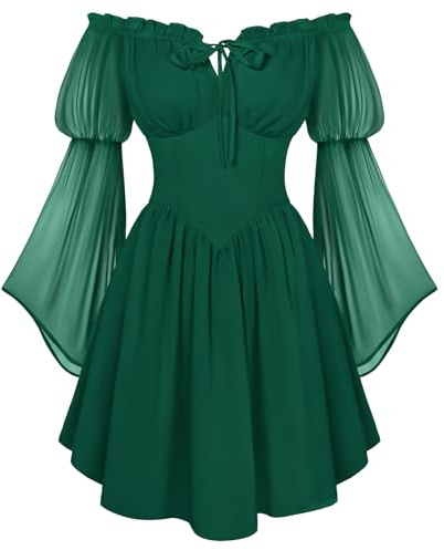 SCARLET DARKNESS Robe corset d'été à épaules dénudées pour femme - Mini robe en mousseline de soie à manches longues - Robe de fée fluide