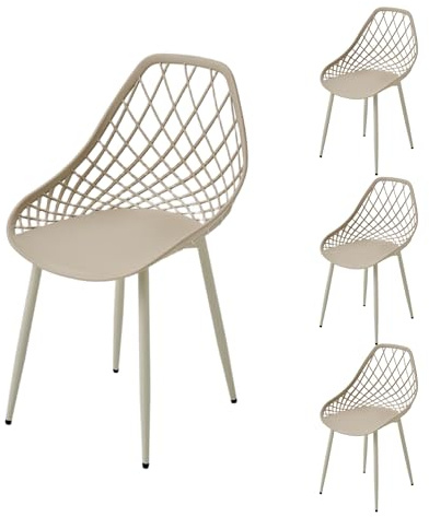 PPkrimnel Lot de 4 chaises de bistrot avec Assise en polypropylène et Cadre en métal pour Balcon, pelouse et Bord de Piscine, Kaki