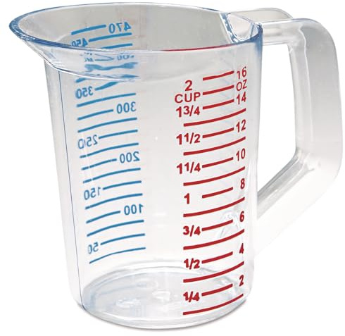 Rubbermaid Commercial Products Bouncer Clear Measuring Cup 2-Cup/0.5-Quart Clear Strong Food Grade Easy Read for Liquid/Dry Ingredients for Home/Professional Kitchen