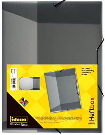 Idena 225404 – Häftbox för DIN A4 med elastiskt band, av PP, fyllningshöjd 3,5 cm, genomskinlig svart, 1 styck