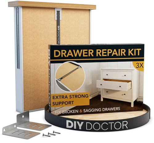 DIY Doctor Drawer Repair Kit for Sagging Kitchen Drawers, 3 Pack | Front Fixing Brackets and Bottom Support · Strengthens Damaged Units