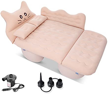 Ergocar Auto Luftmatratze Glückliche Katze Aufblasbare Matratze mit Pumpe Air Bett Camping Auto Kissen für Reisen Camping Hinterhof Strand (Beige)