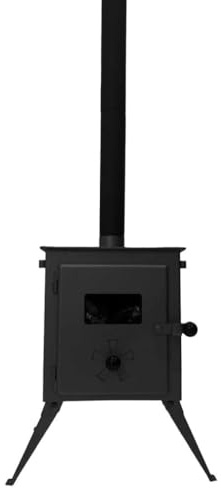 Outbacker Firebox Vista Eco Burn Portable Wood Burning Stove & Complete 2.68m Flue Kit – 3.5kW Heat Output | Lightweight 12kg Tent Stove with Glass Door & Eco Burn Technology | Kit & Bag