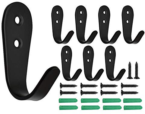 Mokife 8 Stück Kleiderhaken Schwarz Matt, Edelstahl Wandhaken Metall Garderobenhaken Wandmontage 3mm Dick Schwerlast Mehrzweckhaken mit Schrauben