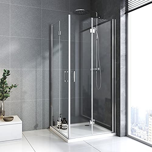 Duschkabin 80 x 80, 180° Falttürkabine 6 mm Nano Glas Drehfalttür Duschwand Höhe 195cm
