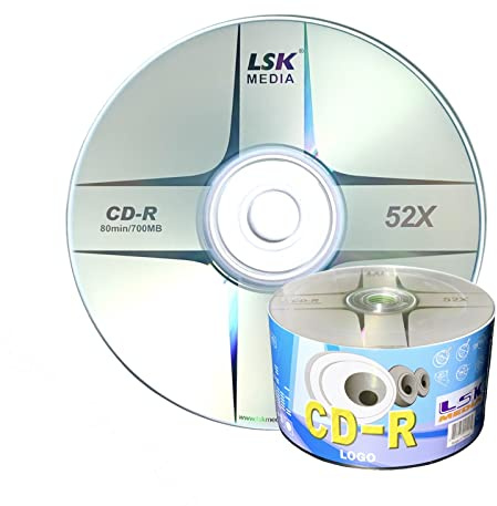 CD-R 700MB 80min 52x LSK Media Logo Top 50-Pack | Blank CDs for Burning Music | Blank CDs Bulk | CD-R Blank Discs Pack | Bulk CDs for Music Burning | Writable CDs