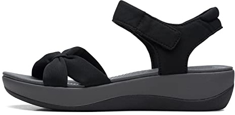 Clarks Women's Arla Shore Flat Sandal, Black Textile, 10 Medium US